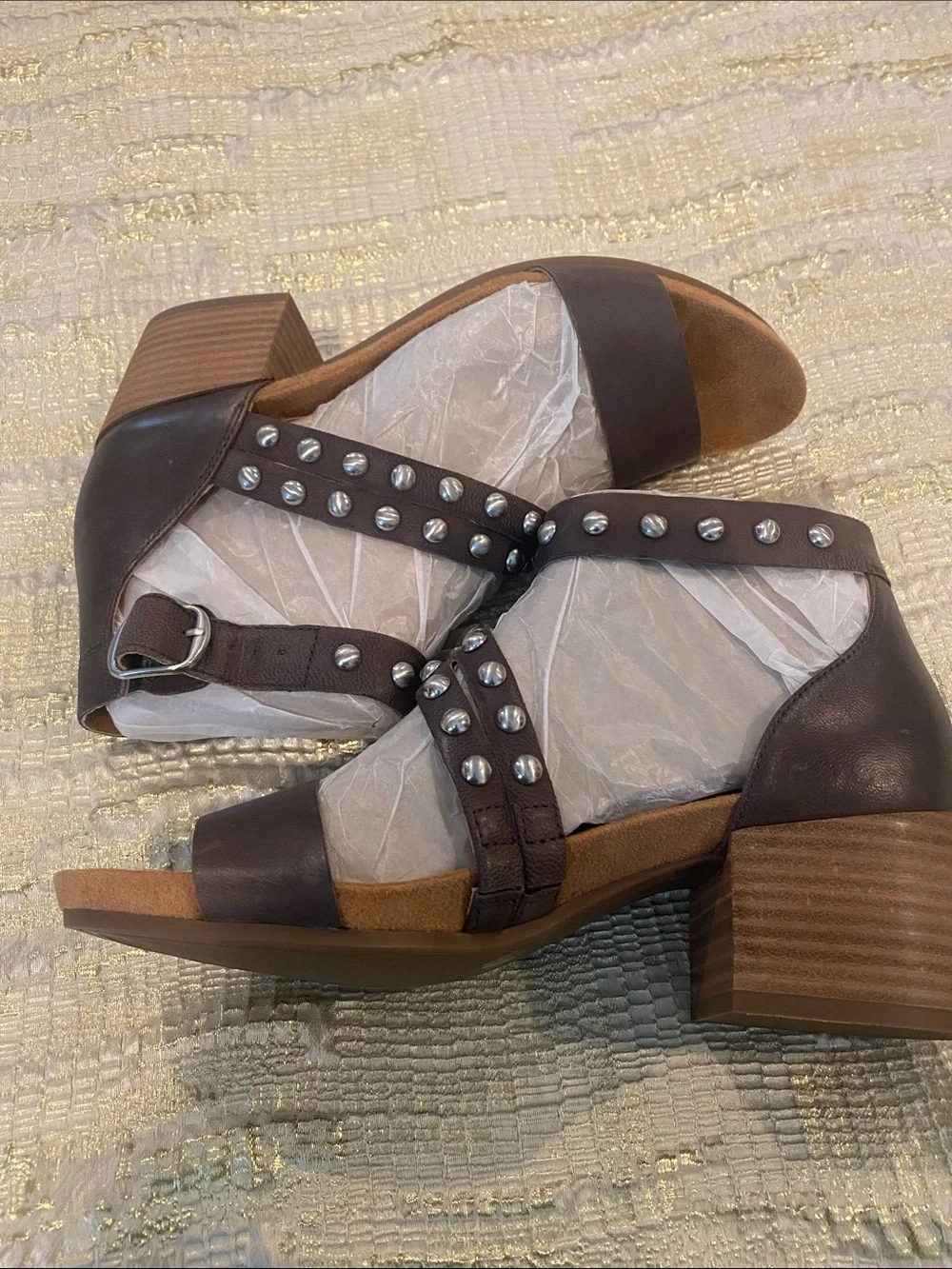 Lucky Brand Brown Studded Block Heel Sandals